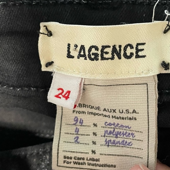 l'agence jeans margot skinny high rise black foil coated denim women’s size 24 - Picture 4 of 6